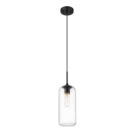 Z-Lite Monty 1 Light Pendant, Matte Black And Seedy 738P17-MB